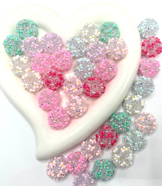 Beaded beadable fancy bead ornaments with pearl and sugar and bow ,colored,random mix