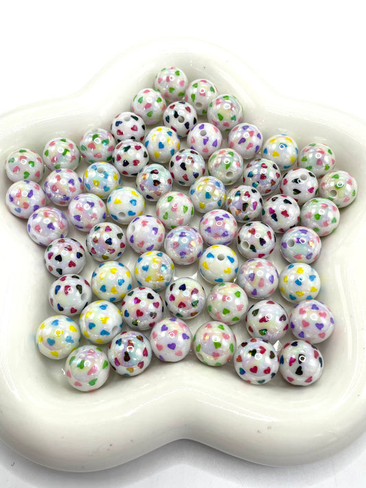 Colored acrylic beads A little bit of Heart Colored heart spots acrylic 16mm