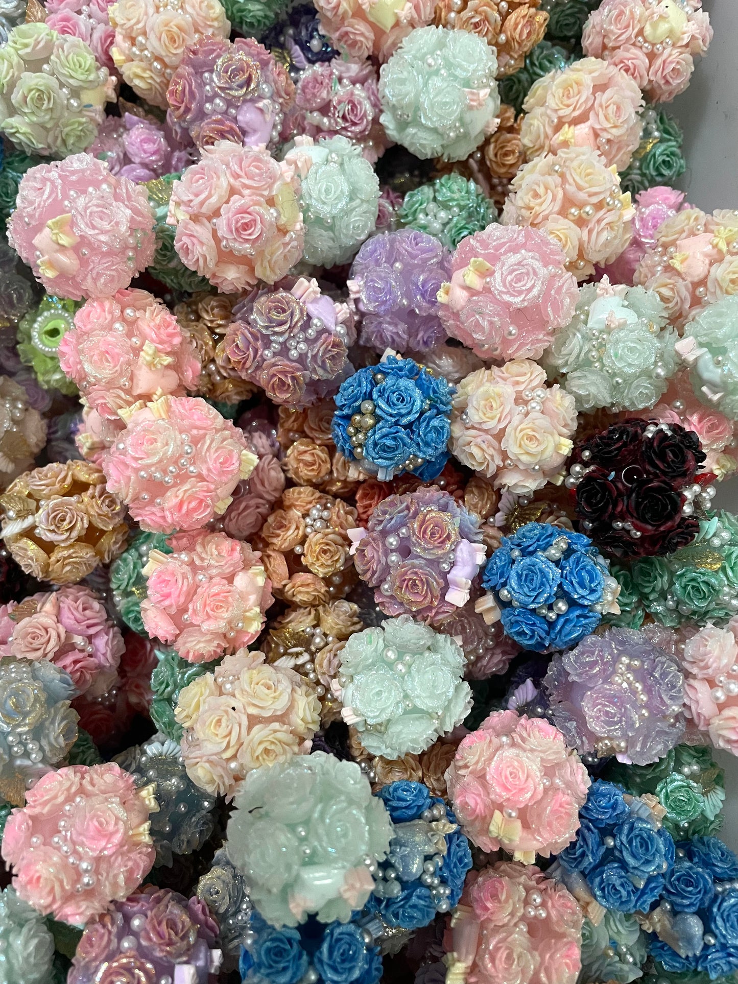 Beaded beadable Pearl beads Heart Rose flower ombre glitter glitter beads