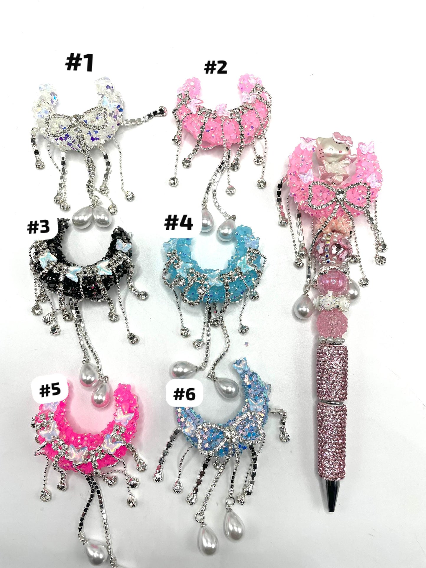 beaded beadable fancy moon beads with rhinestone chain bow dangling butterfly,colorful,random mix