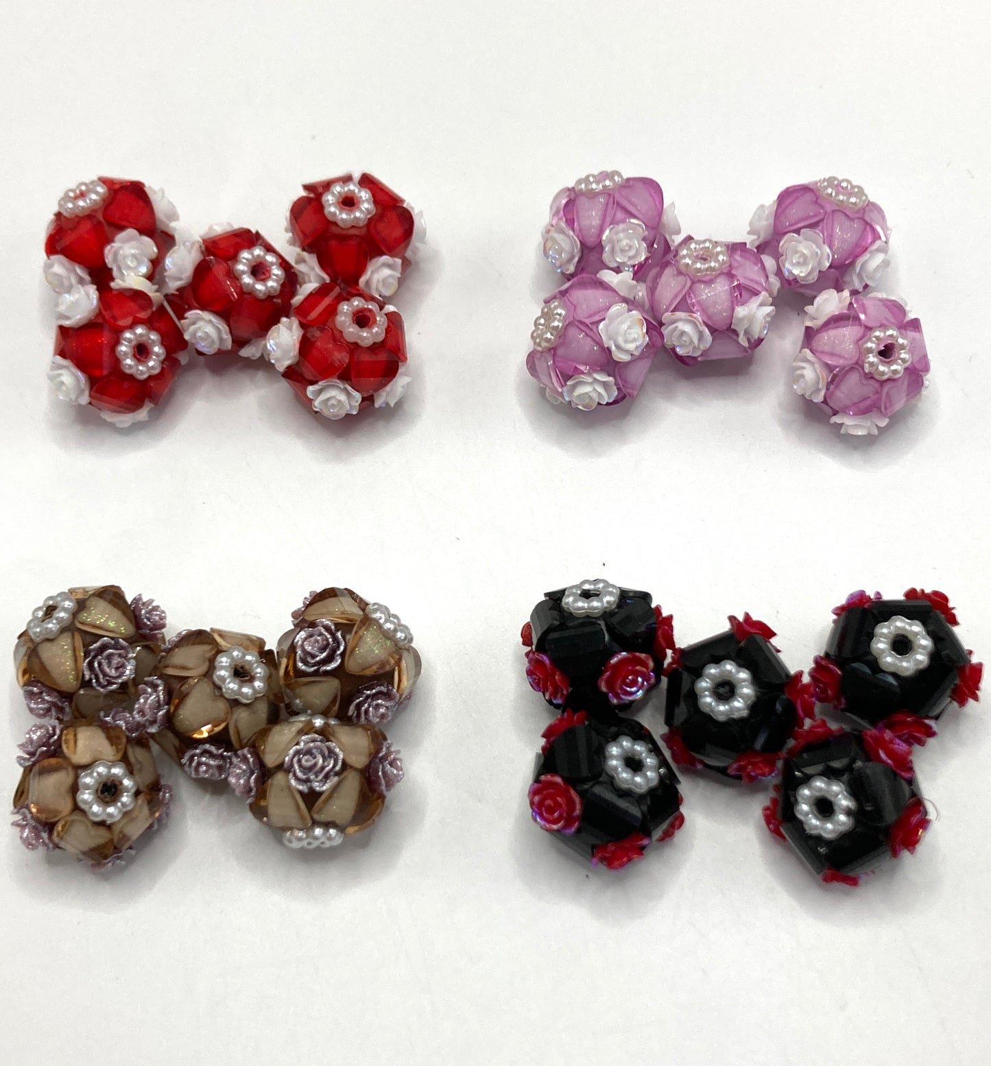 Flower Acrylic heart Pearl gasket Clay beads 22mm Random Mix