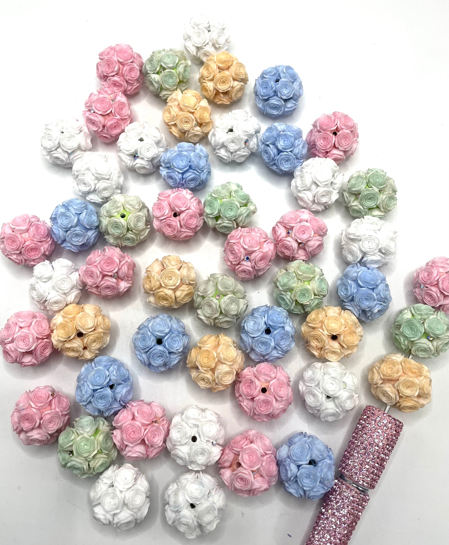 More new colors arrived  DIY soft rose flower beads ornament with rhinestone beaded beadable flower colored