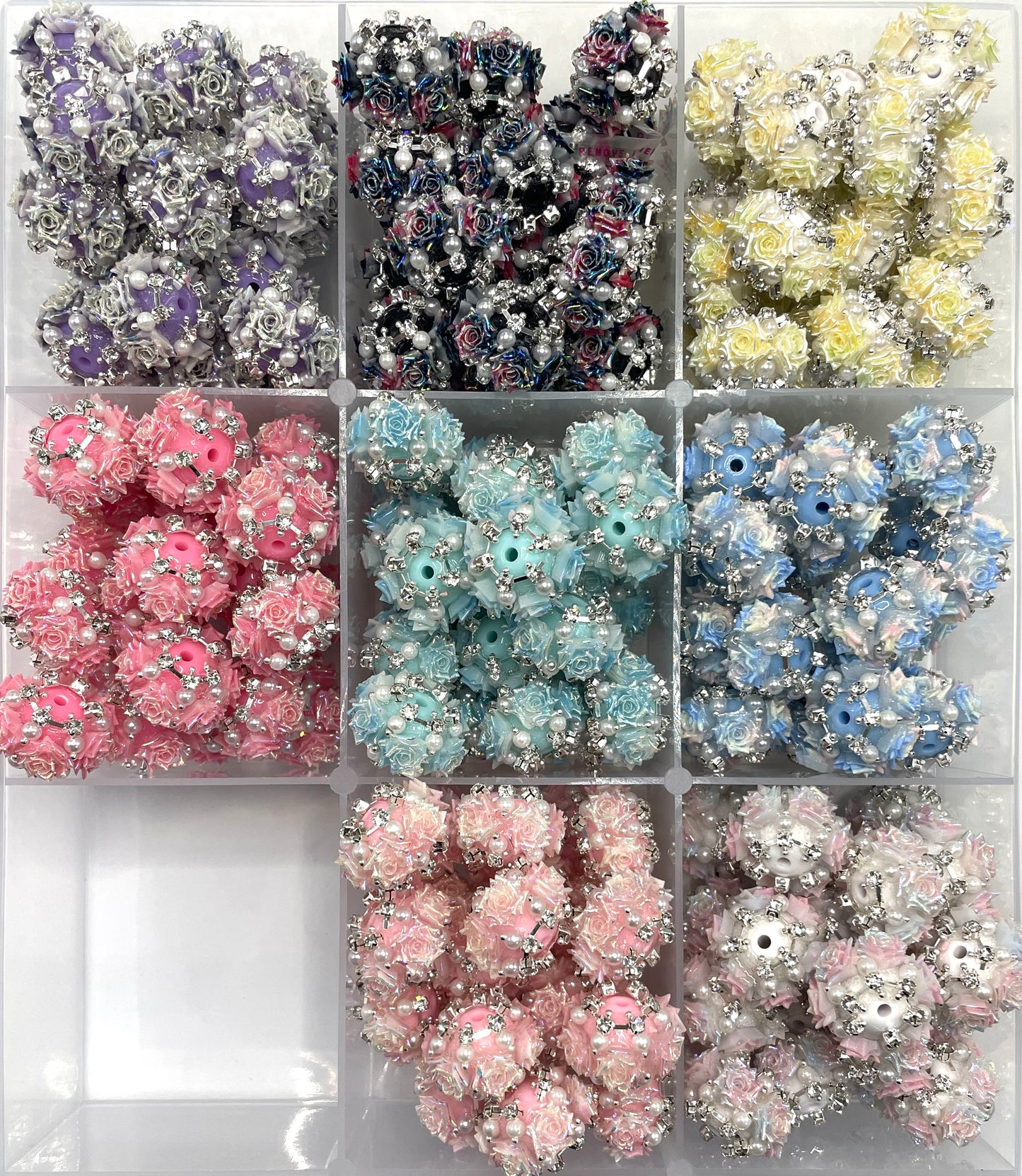 Flower beads Pearl chain Bubble Rose flower Rhinestone Pendant Random Mix 20mm