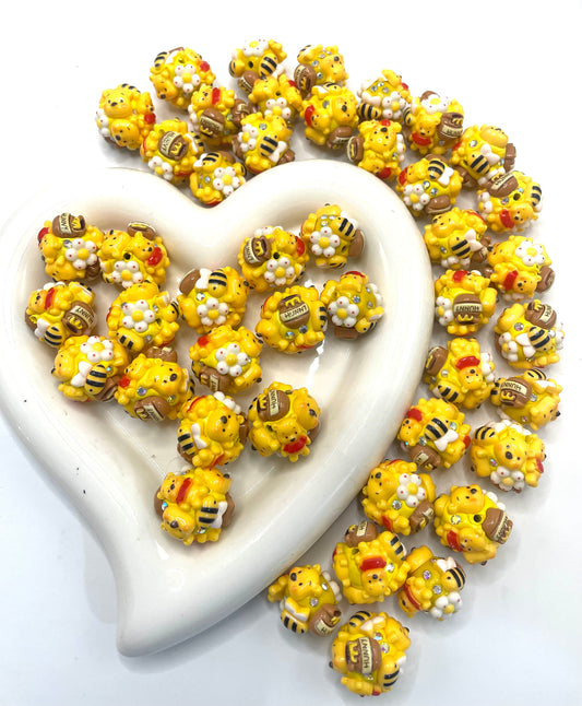 clay bead bear beads character beads cartoon beads bear with honey beads Winnie bead Pooh bee bead honey can