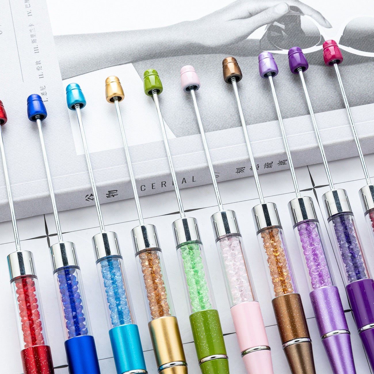 diy pen has the crystal inside the empty plastic tube beadable pen beaded pen ball point plastic pen