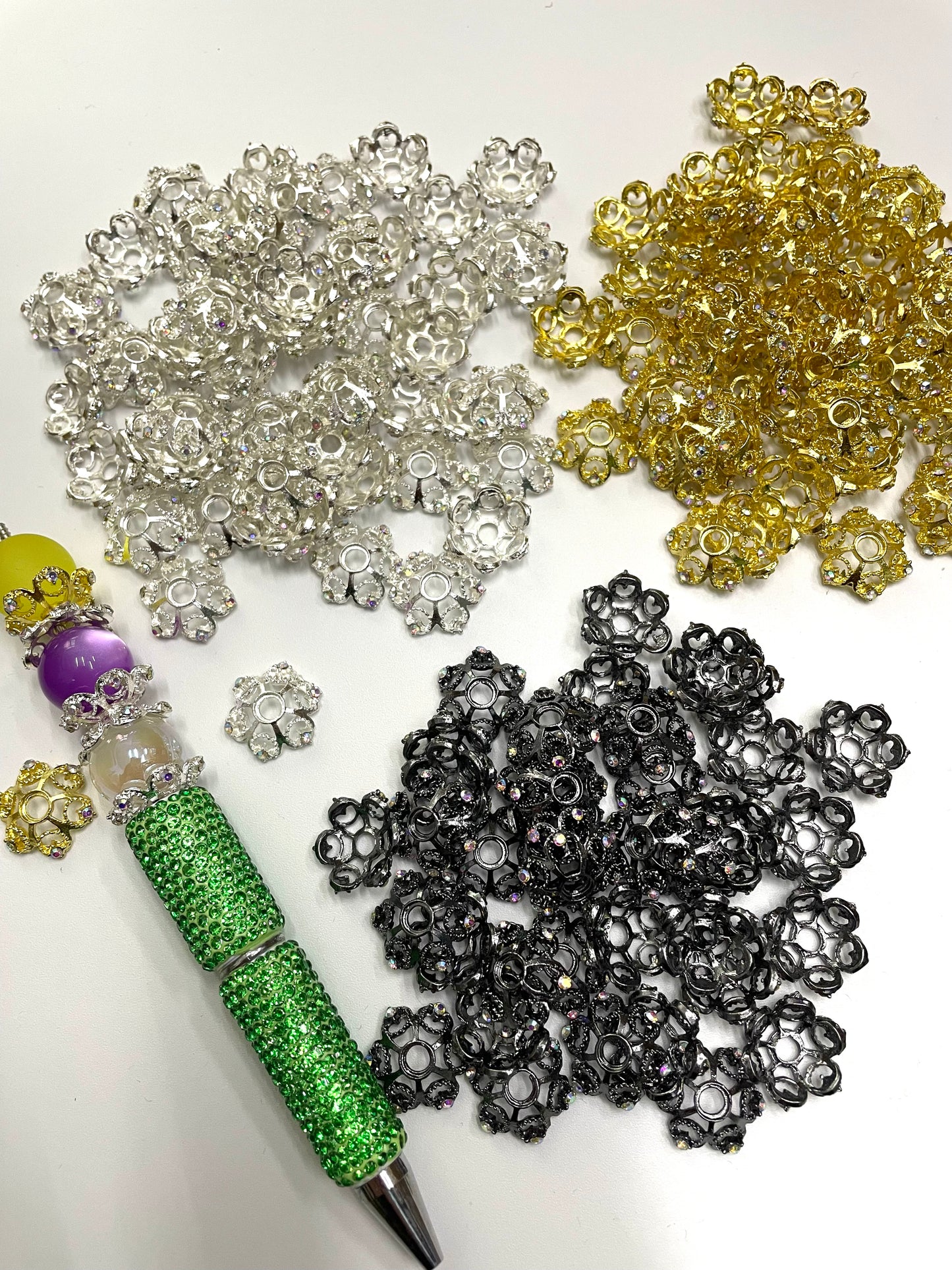 fancy beade beadable bead cap metal metallic bead cap spacer fancy jewelry style bead cap spacer ornament with rhinestone