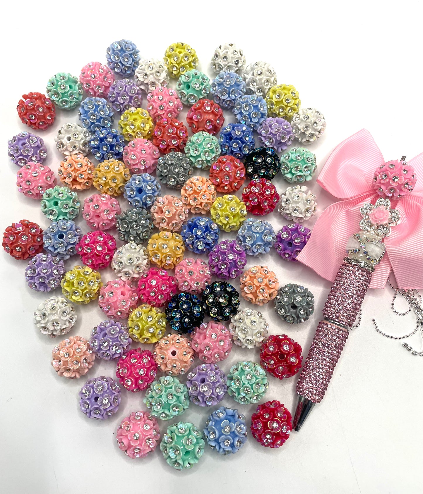 Beaded beadable fancy Beads Three leaf colored flower beads with Rhinestonein the middle acrylic Beads,Random Mix