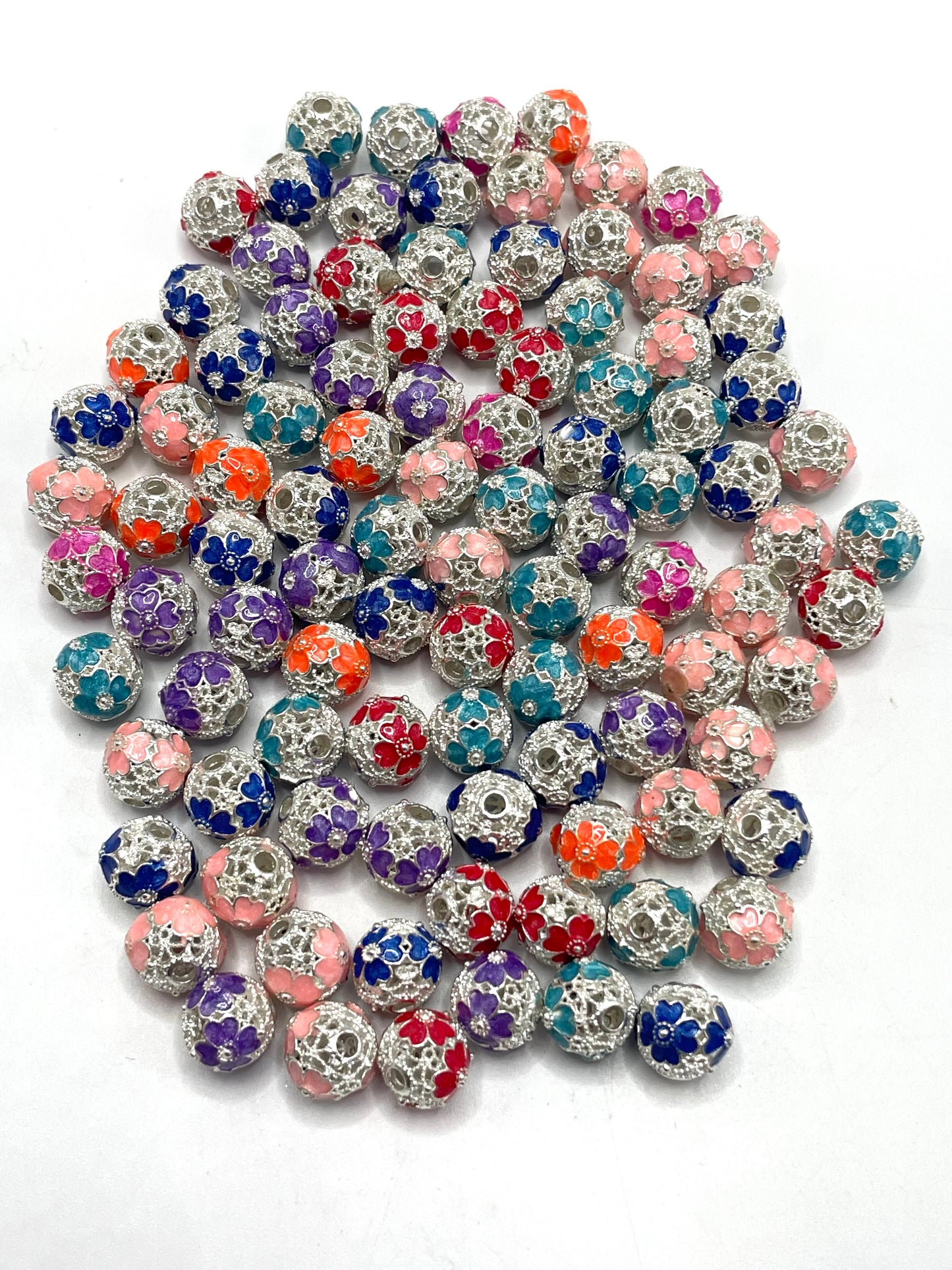 Metal hand-painted beads Painted beads Metal spacer beads Gold and silver patterned beads Random Mix 10mm