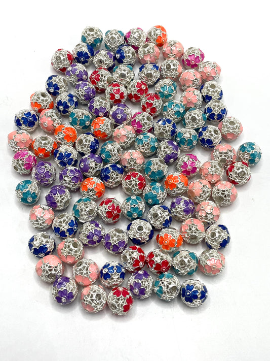 Metal hand-painted beads Painted beads Metal spacer beads Gold and silver patterned beads Random Mix 10mm