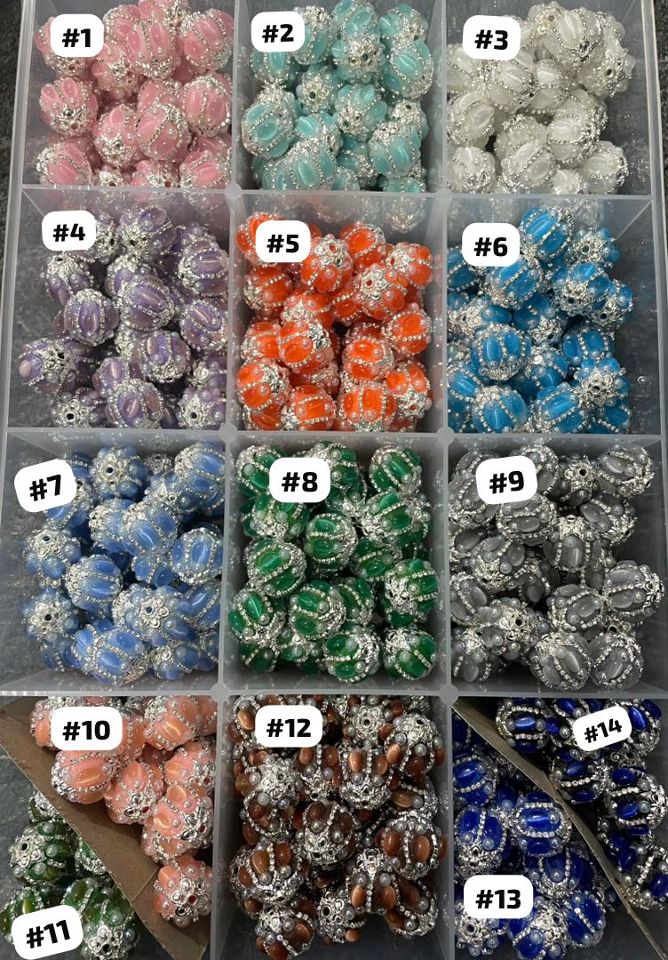 Restock more colors -beaded beadable craft fancy bubble shape cat eye  stone beads  ornaments with pearl and rhineston chain and metallic bead cap cover the top and bottom ,random mix ,colored