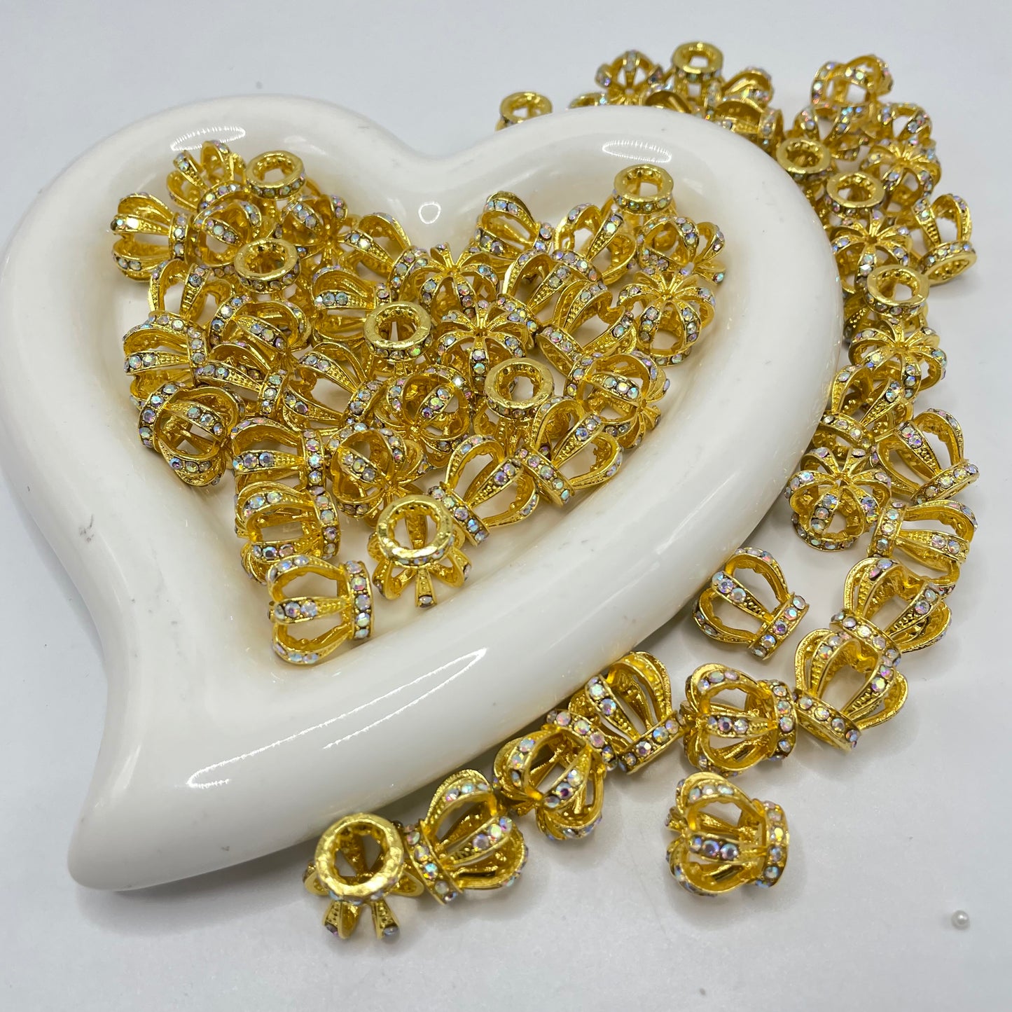 Crown bead with rhinestone hollow out bead fancy bead