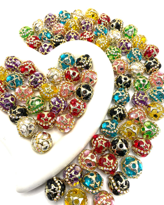 diy beaded beadable fancy beads ornament with metallic star gold color rhinestone chain,colored,random mix