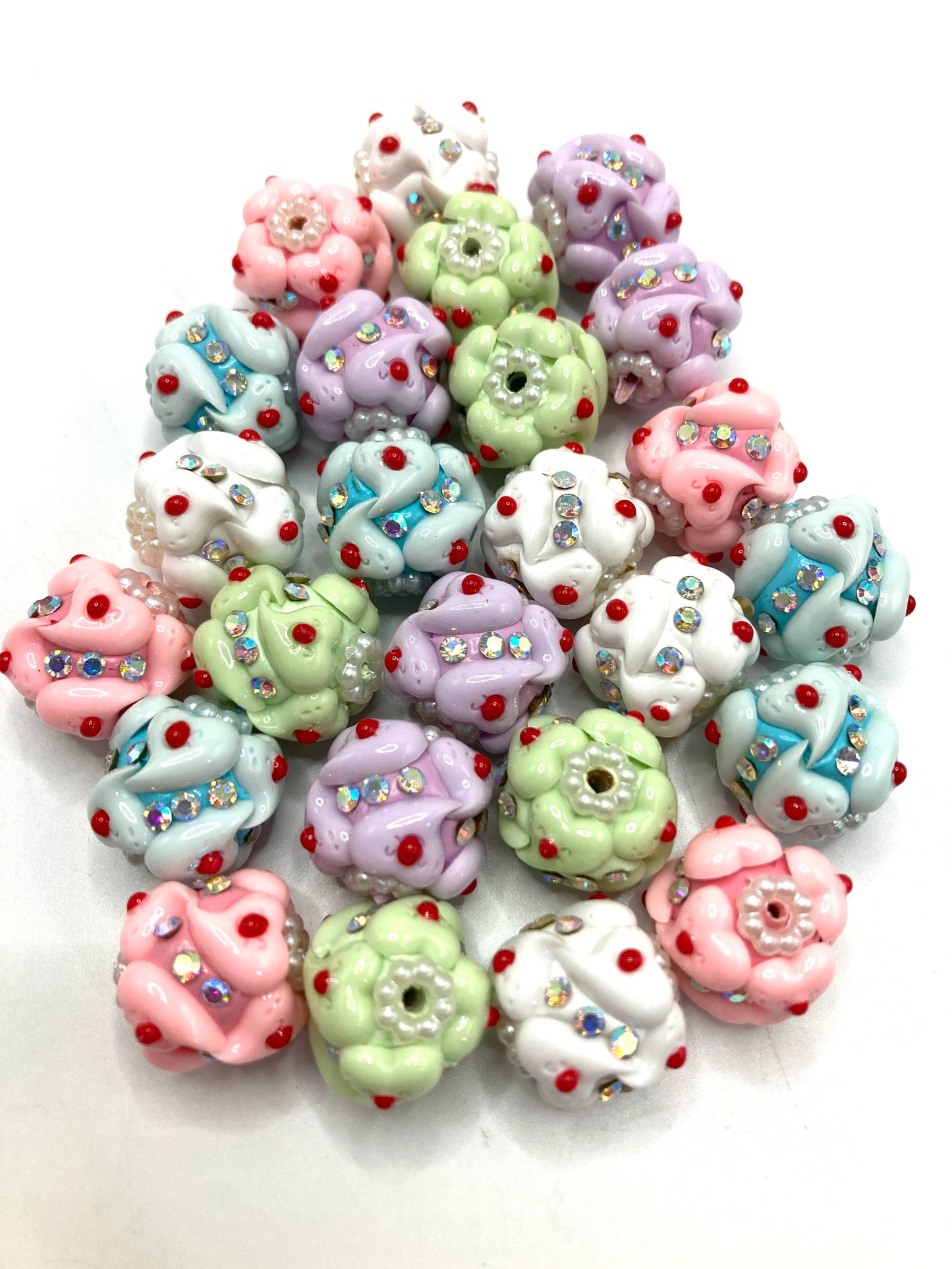 Cake heart beads heart Cream Beads Beaded cream clay beads Random Mix
