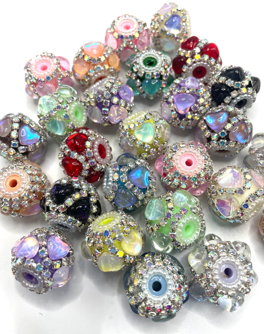 fancy bead fancy crystal heart ornaments with rhinestone chain and pearl 20mm to 21mm irregular shape random mix diy beads