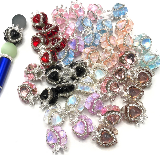 Crown heart bead rhinestone heart bead heart with chain fancy bead random mixed