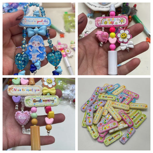 Acrylic sheet Beads Three holes Flowers, smiling faces, rainbow, multi-element graffiti, acrylic beads Random Mix 44mm