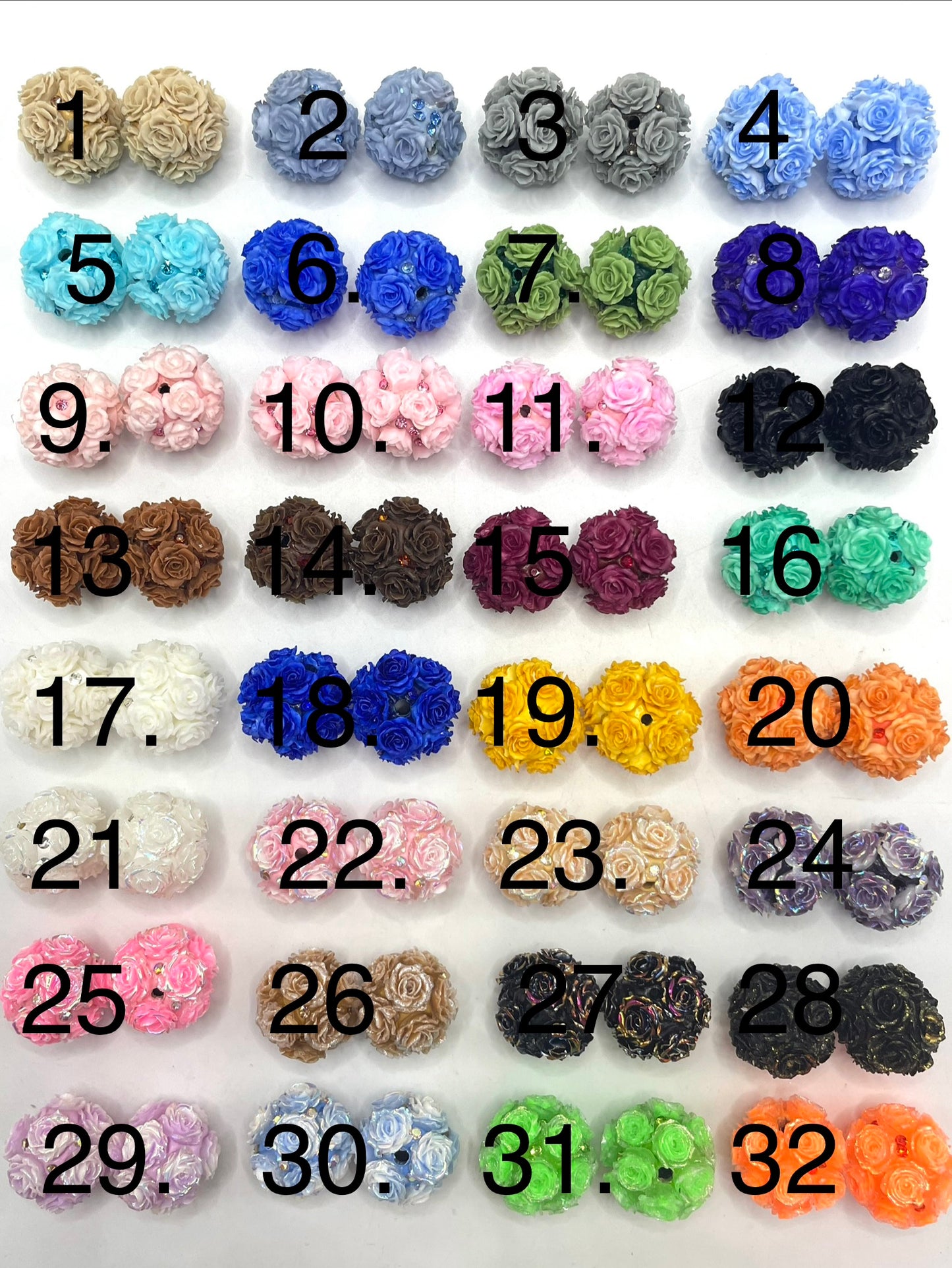 #1-#32 beaded beadable Flower beads Soft flower Precious softened clay beads Rhinestone Random Mix