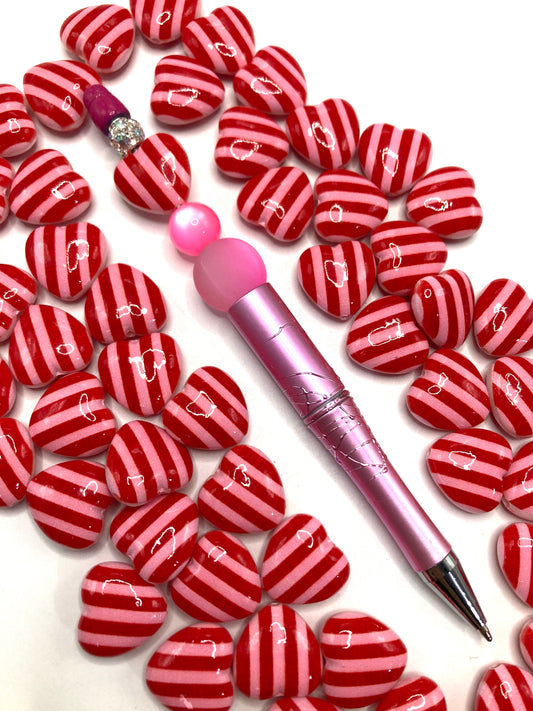 Acrylic Striped heart Valentine's Day color scheme Pink striped heart-shaped beaded necklace 12mm