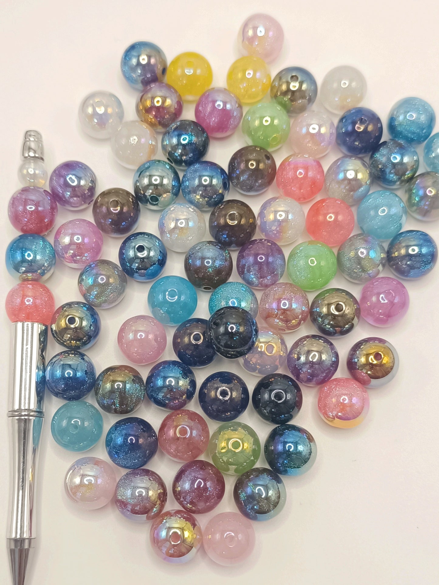 UV Glitter Galaxy Colorful Acrylic Beads,Random Mix,16mm