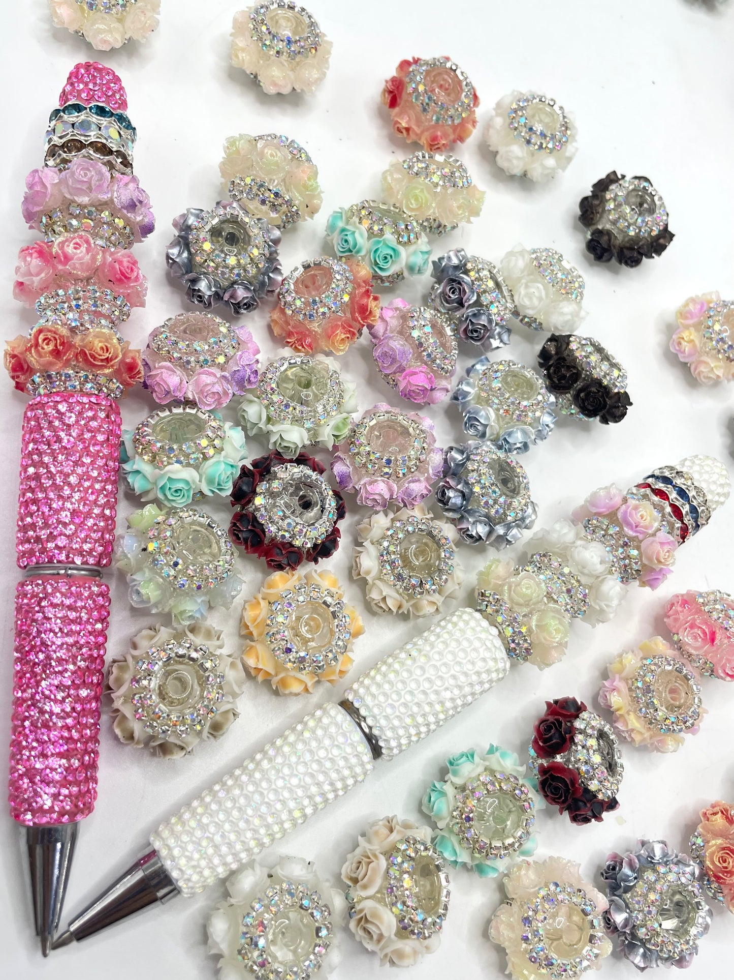 beaded beadable fancy Flower bead Multi-colored rose beads Chain Random Mix  21mm ,only beads without pens
