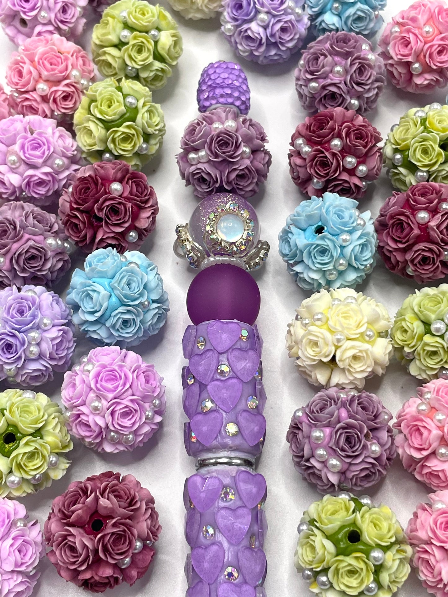 Flower beads Pearl Rose flower beads Clay flower beads 19mm Random Mix
