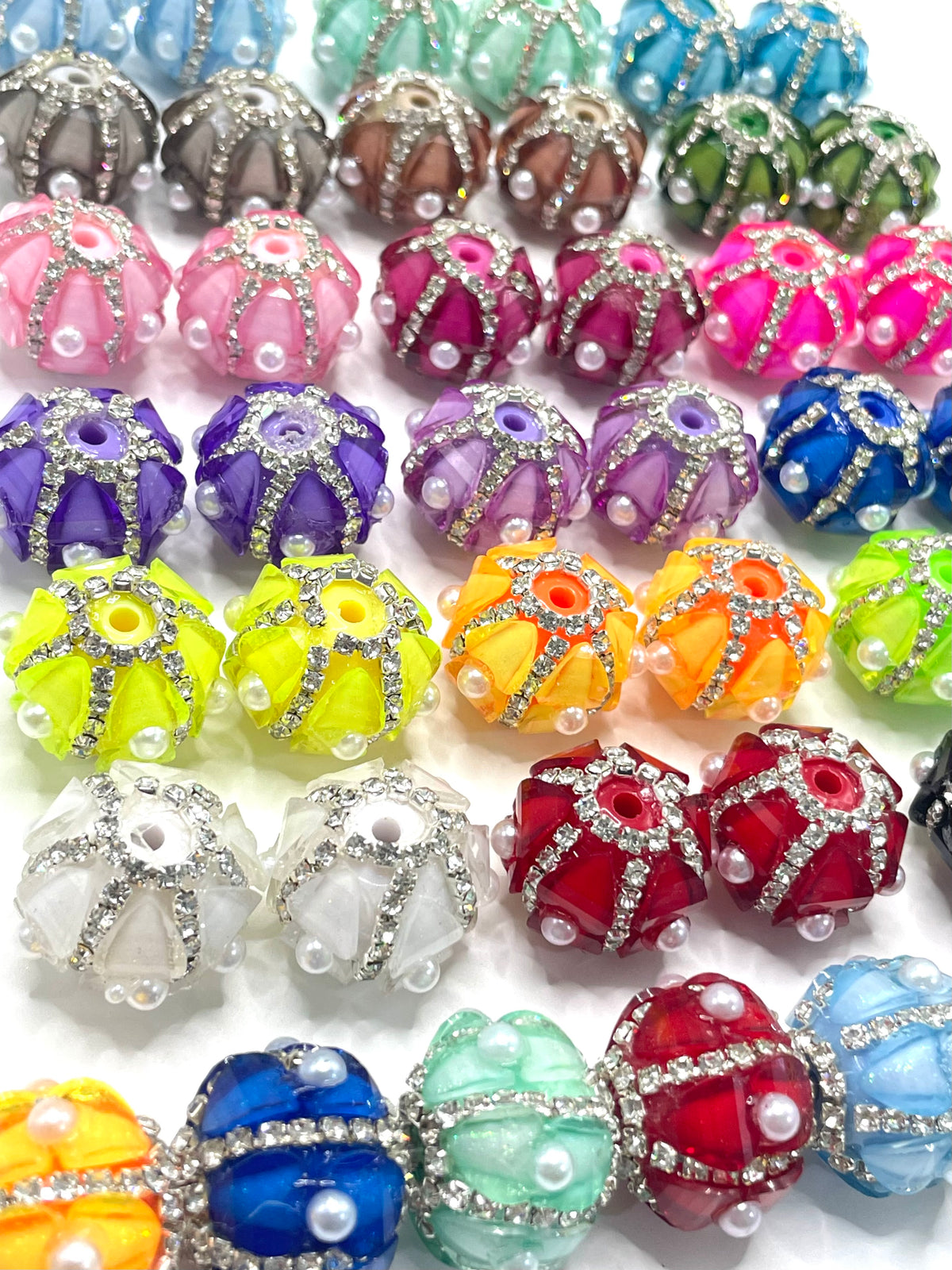 diy acrylic beaded beadable fancy lantern heart beads ornaments with pearl and rhinestone chain ,colored,random mix