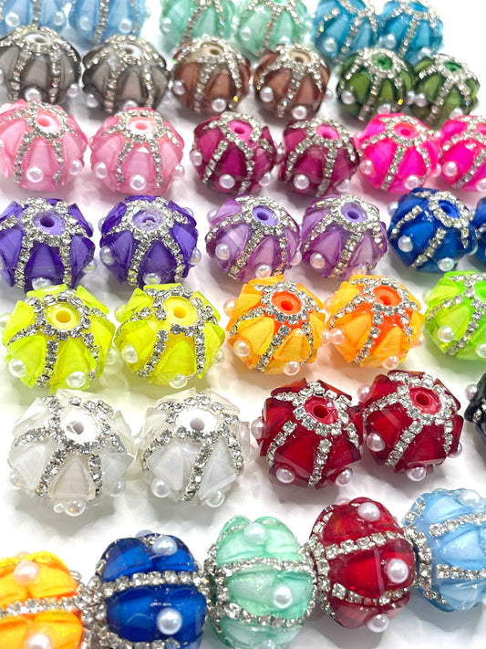 diy acrylic beaded beadable fancy lantern heart beads ornaments with pearl and rhinestone chain ,colored,random mix