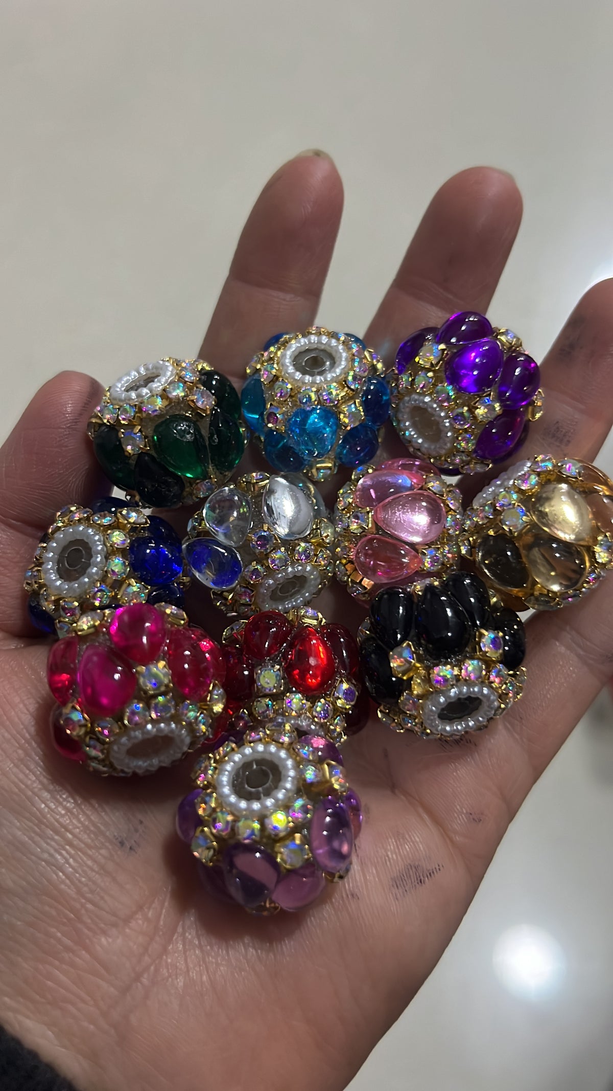 DIY beaded beadable fancy horse eye bubble beads ornaments with gold color rhinestone chain and pearl ,random mix