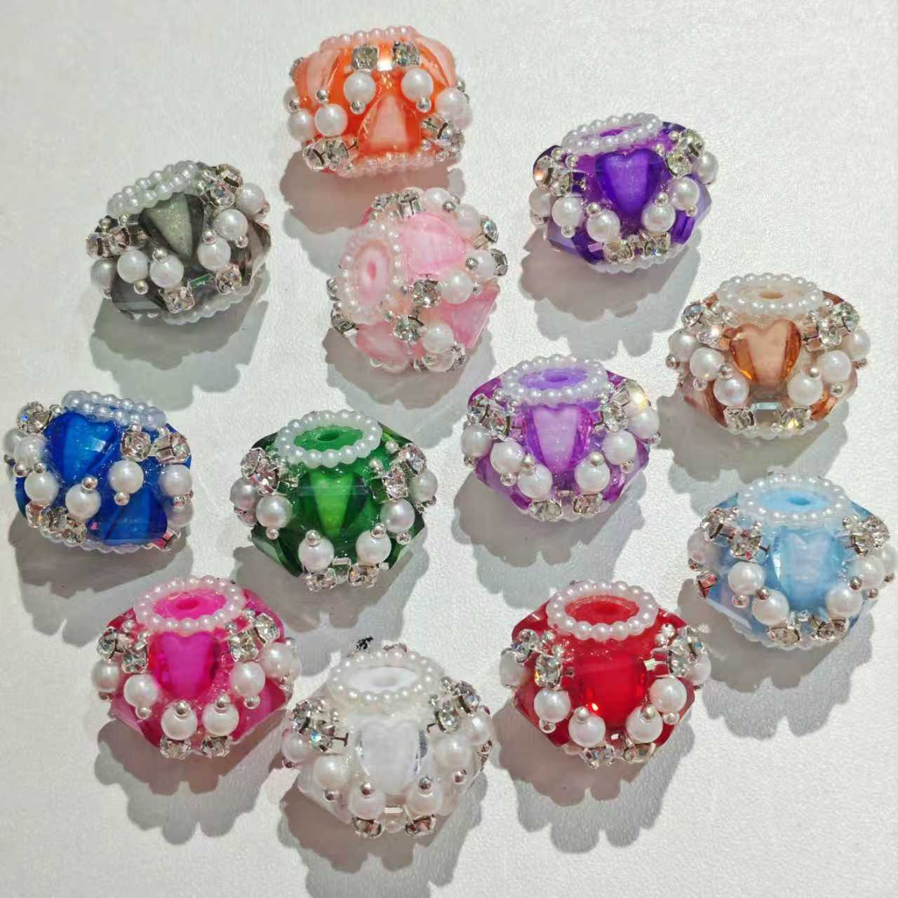 Heart beads with pearl chain fancy bead random mixed