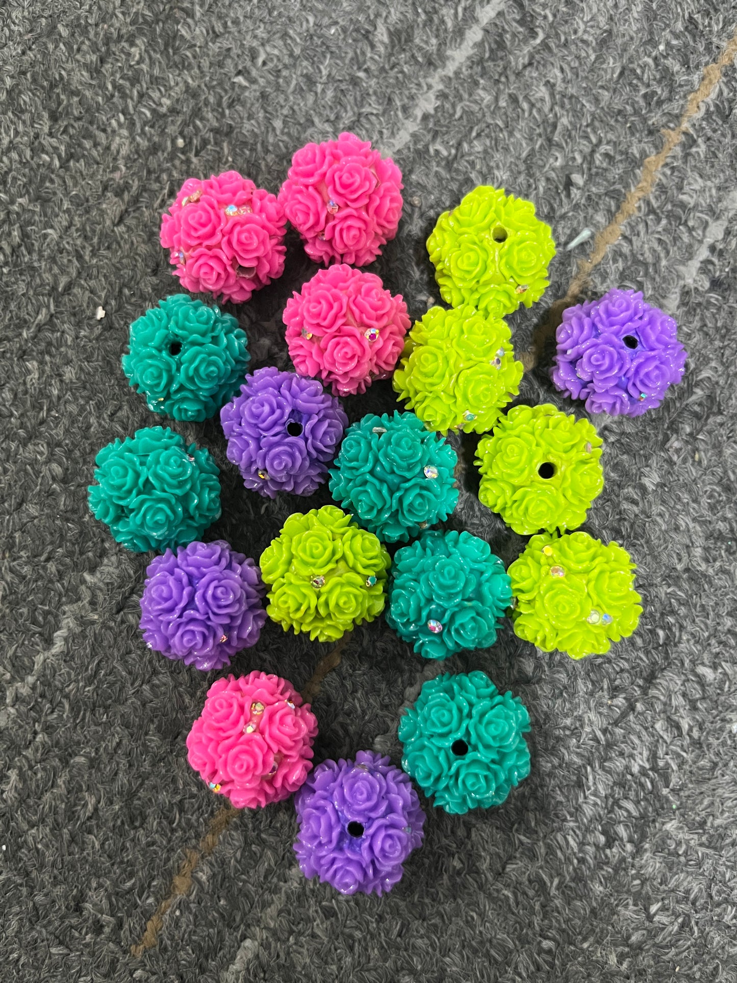 fancy clay bead flower rose flower with rhinestone pearl colored flower neon color,randomix