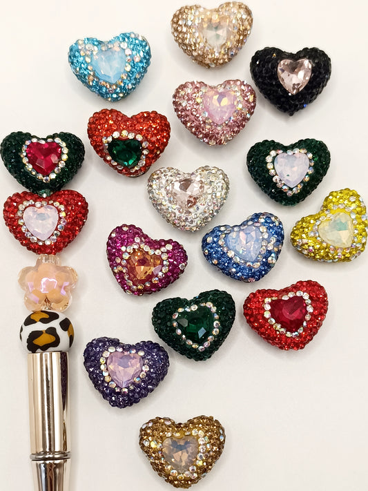 Colourful Clay Hearts with Diversely Rhinestone,Random Mix,24mm by 19mm