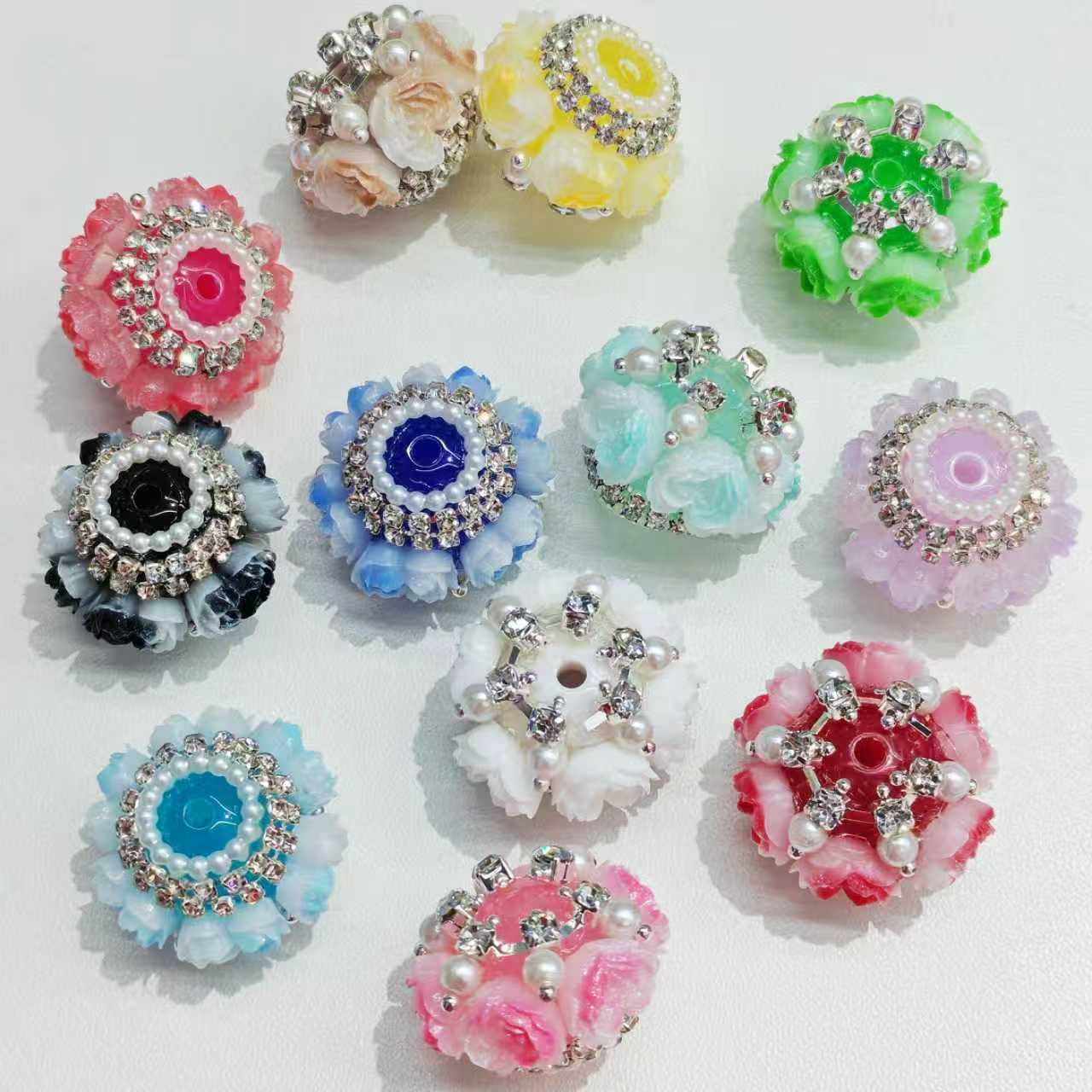 flower beads heart shape flower bead with pearl chain fancy bead