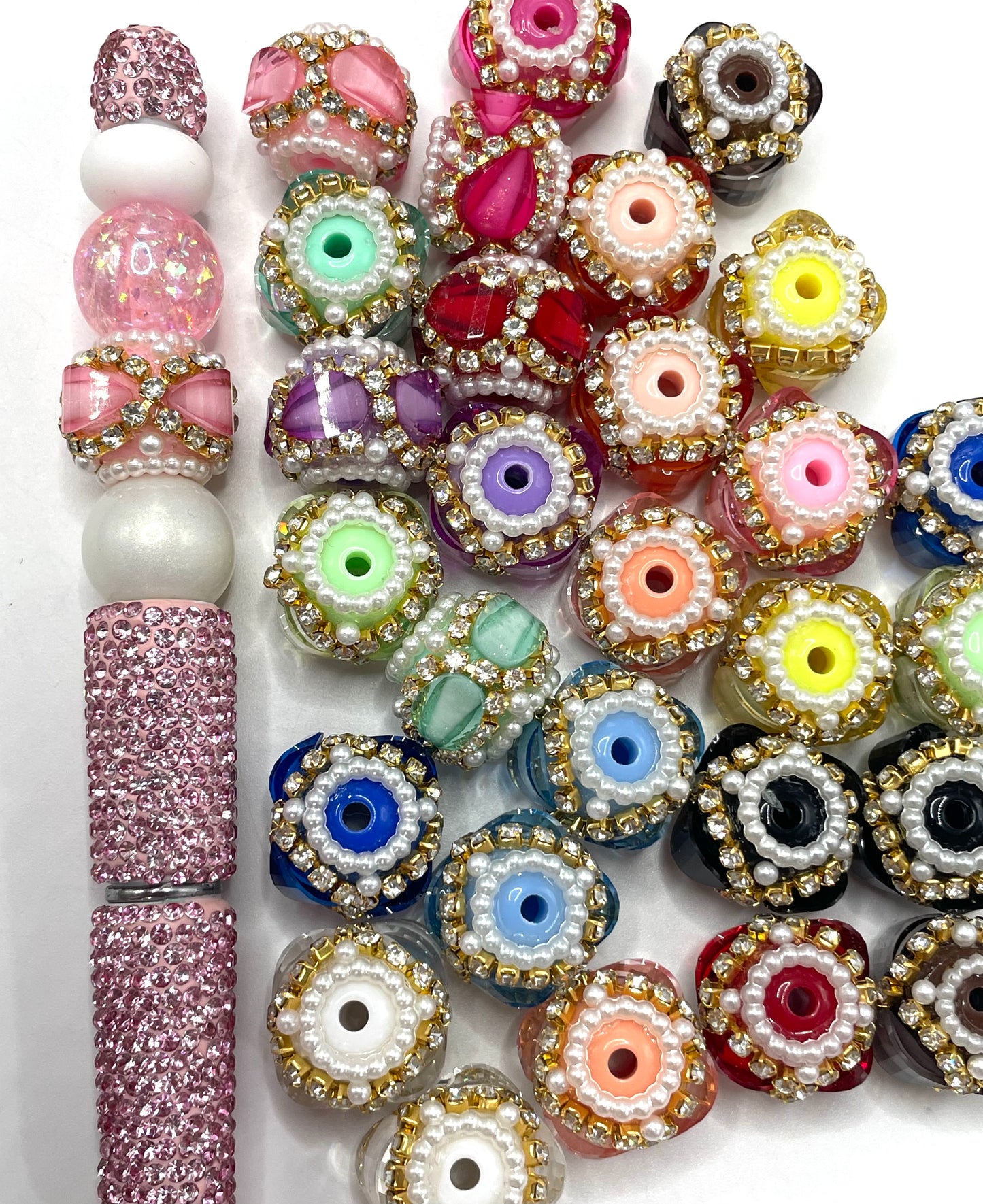 diy beade beadable lantern heart shaped fancy Beads golden color and silver chain Rhinestone Pearl ring spacers Pumpkin beads 18mm