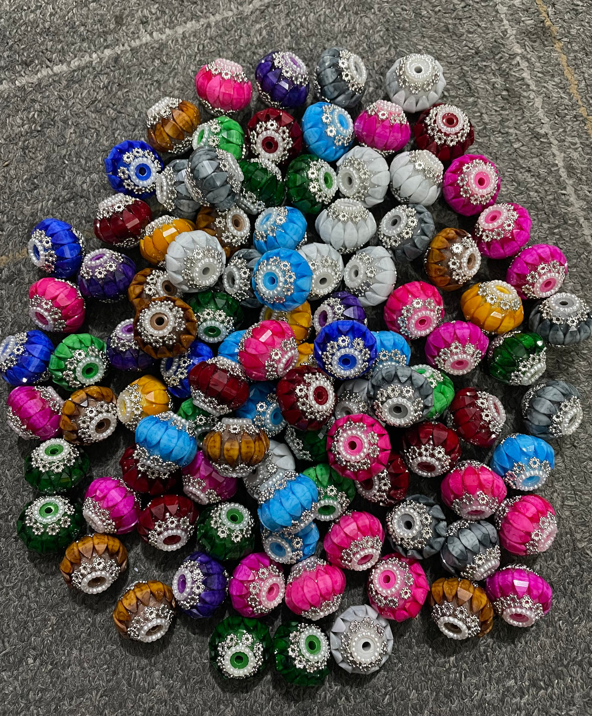 diy beaded beadable beady fancy horse eyes lantern beads ornarments with metal flower and pearl ,random mix