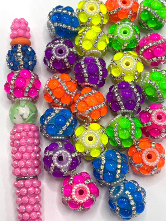 Neon bead bubble bead with silver rhinestone chain fancy bead