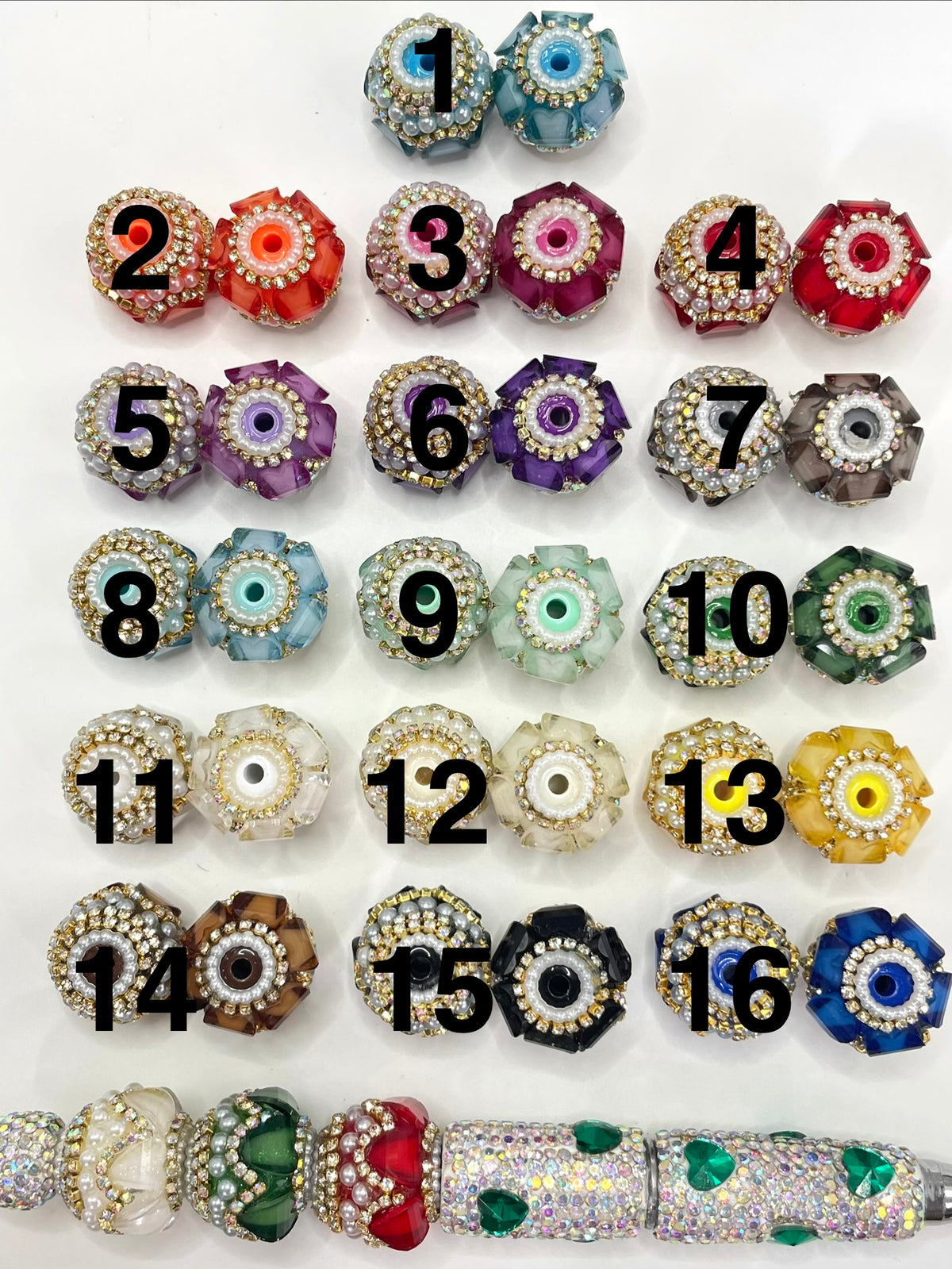 Beaded beadable fancy lantern heart beads ornaments with rhinestone silver color or gold color chain and pearl ,random mix