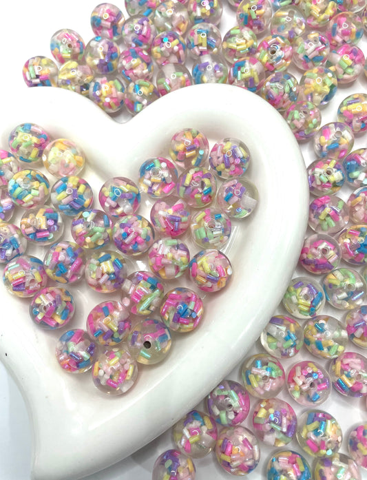 16mm resin acrylic beads ornaments with candy color stick inside diy beads colors random mix