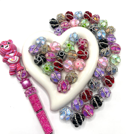 Beaded beadable fancy beads ornaments with opal shape stone and rhinestone chain and pearl