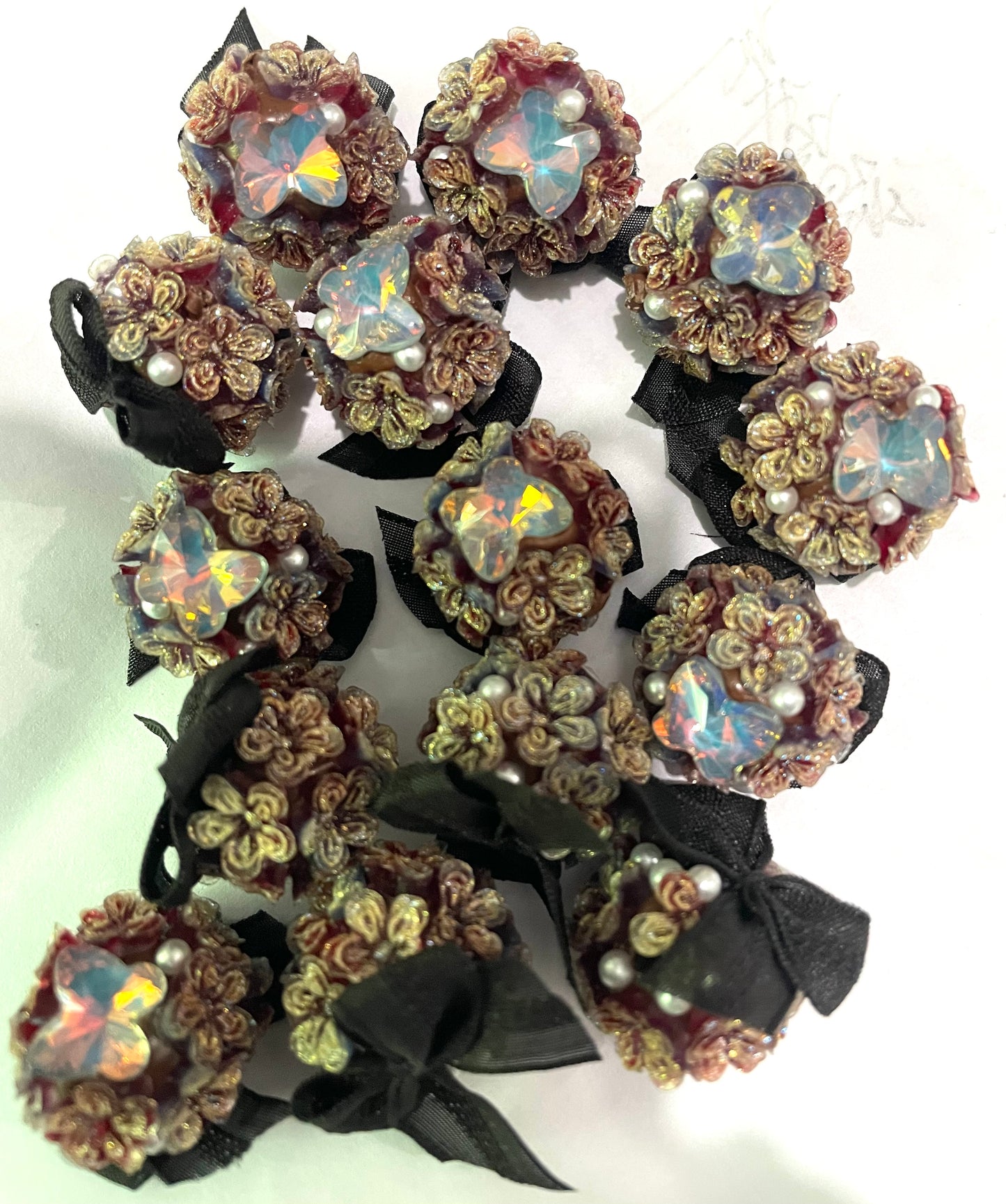 Fancy multicolor Rose flowers with bow beads Lace bow Random Mix 19mm