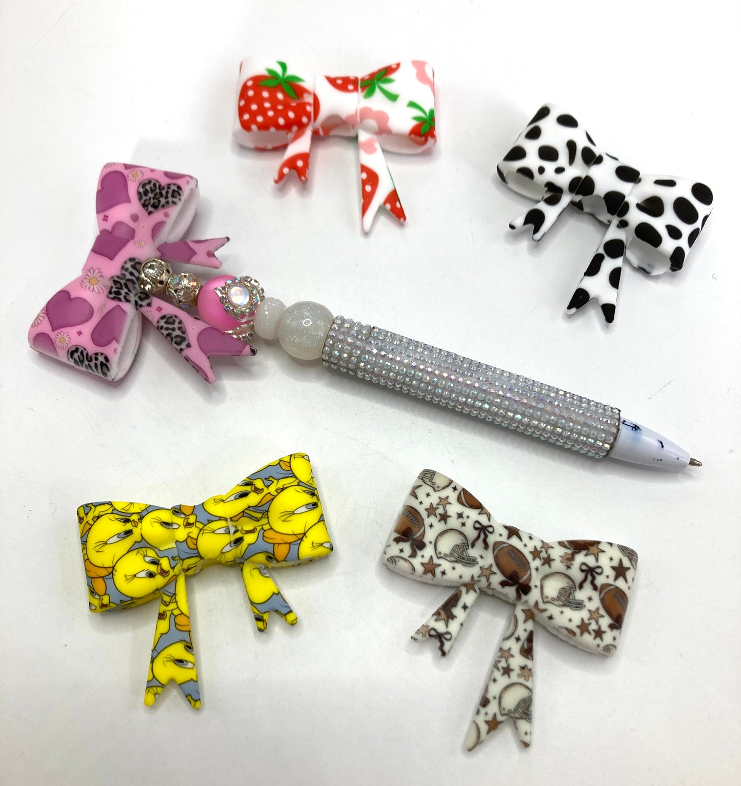 beaded beadable silicon bow beads big bow ,colored Pattern watermark bow Silicone bow 58mm Random Mix