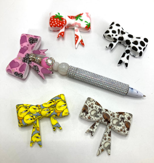 beaded beadable silicon bow beads big bow ,colored Pattern watermark bow Silicone bow 58mm Random Mix