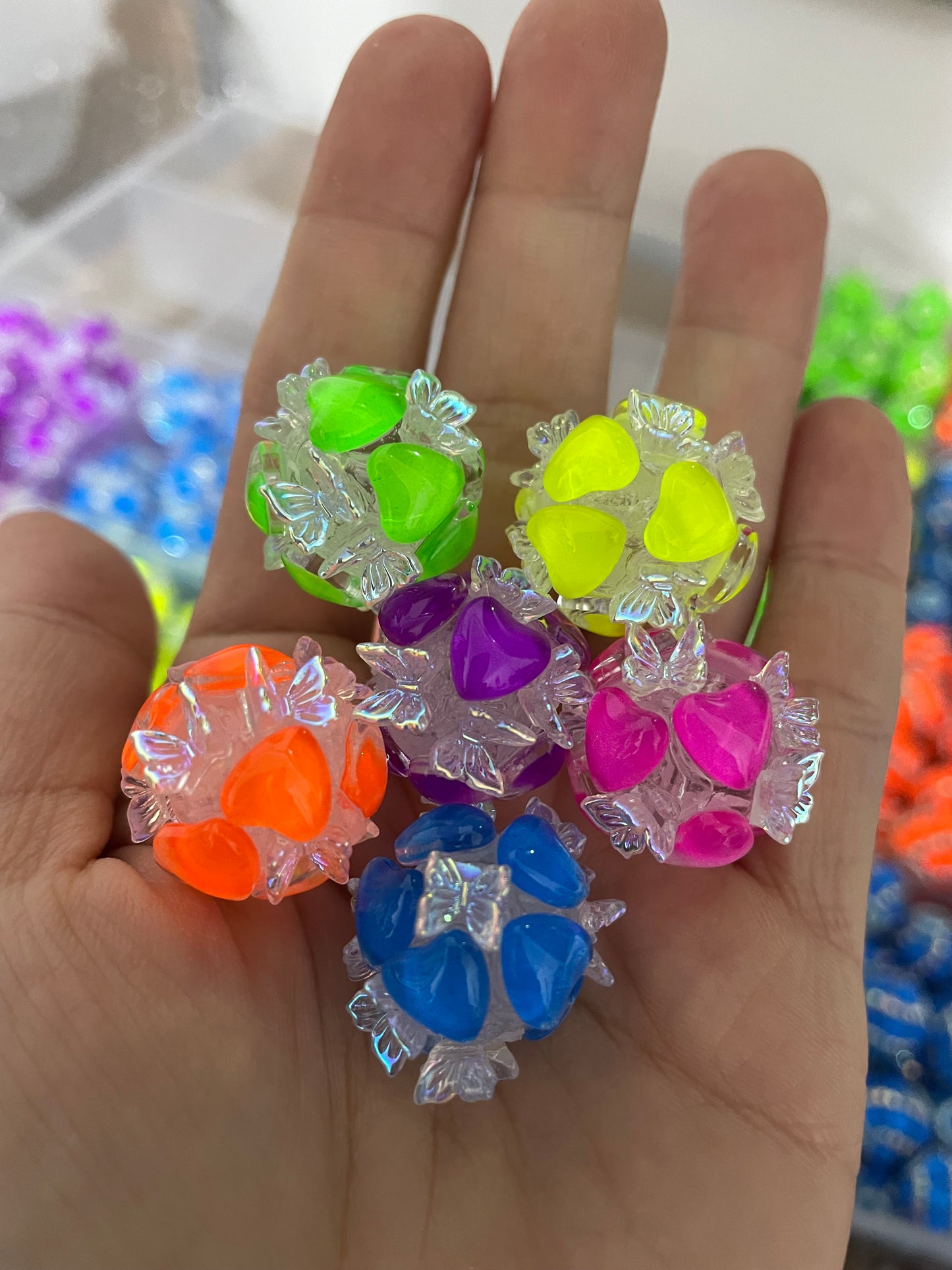 Neon beads heart beads with butterfly fancy beads Random Mix