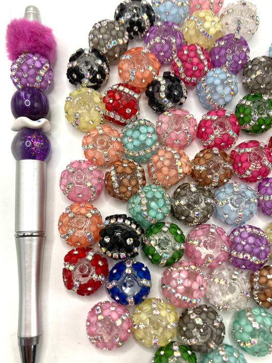 3d flower bea d with rhinestone fancy bead Inclined chain style Random Mix 16mm