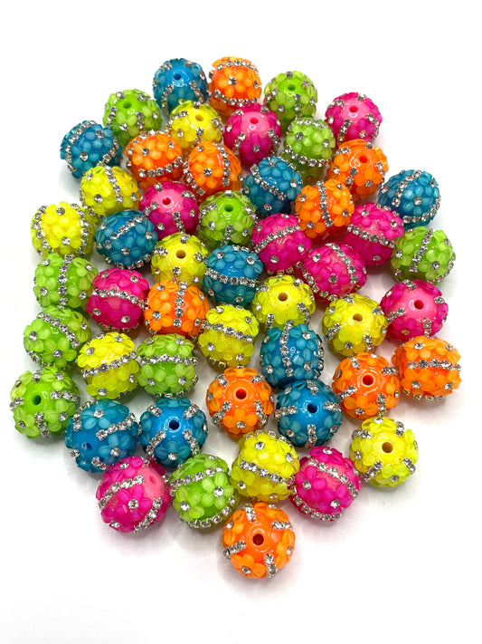 Neon Beaded beads Chain 3D flowers Bright colors Golden chain and silver chain Random Mix 16mm