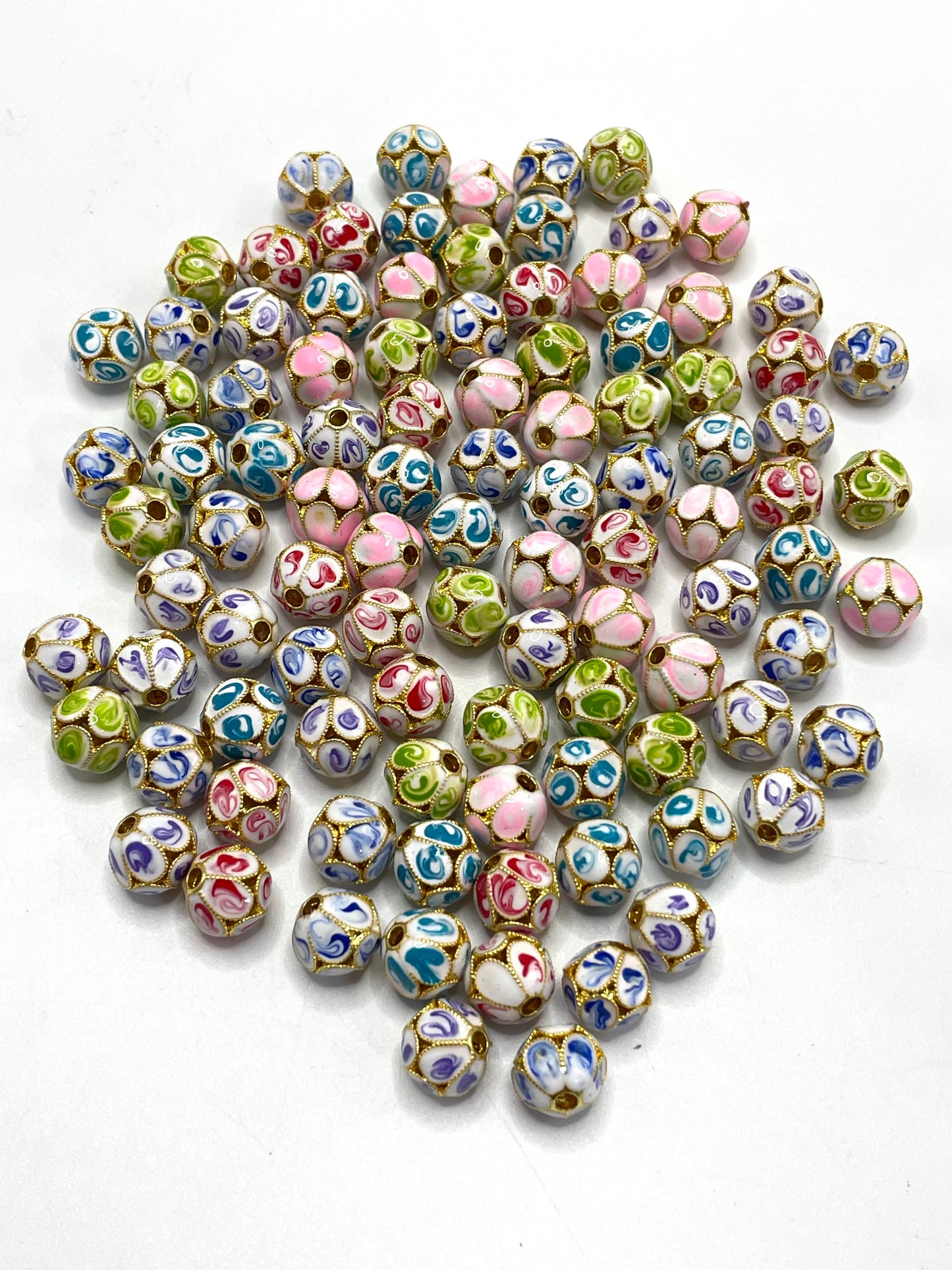 Metal hand-painted beads Painted beads Metal spacer beads Gold and silver patterned beads Random Mix 10mm