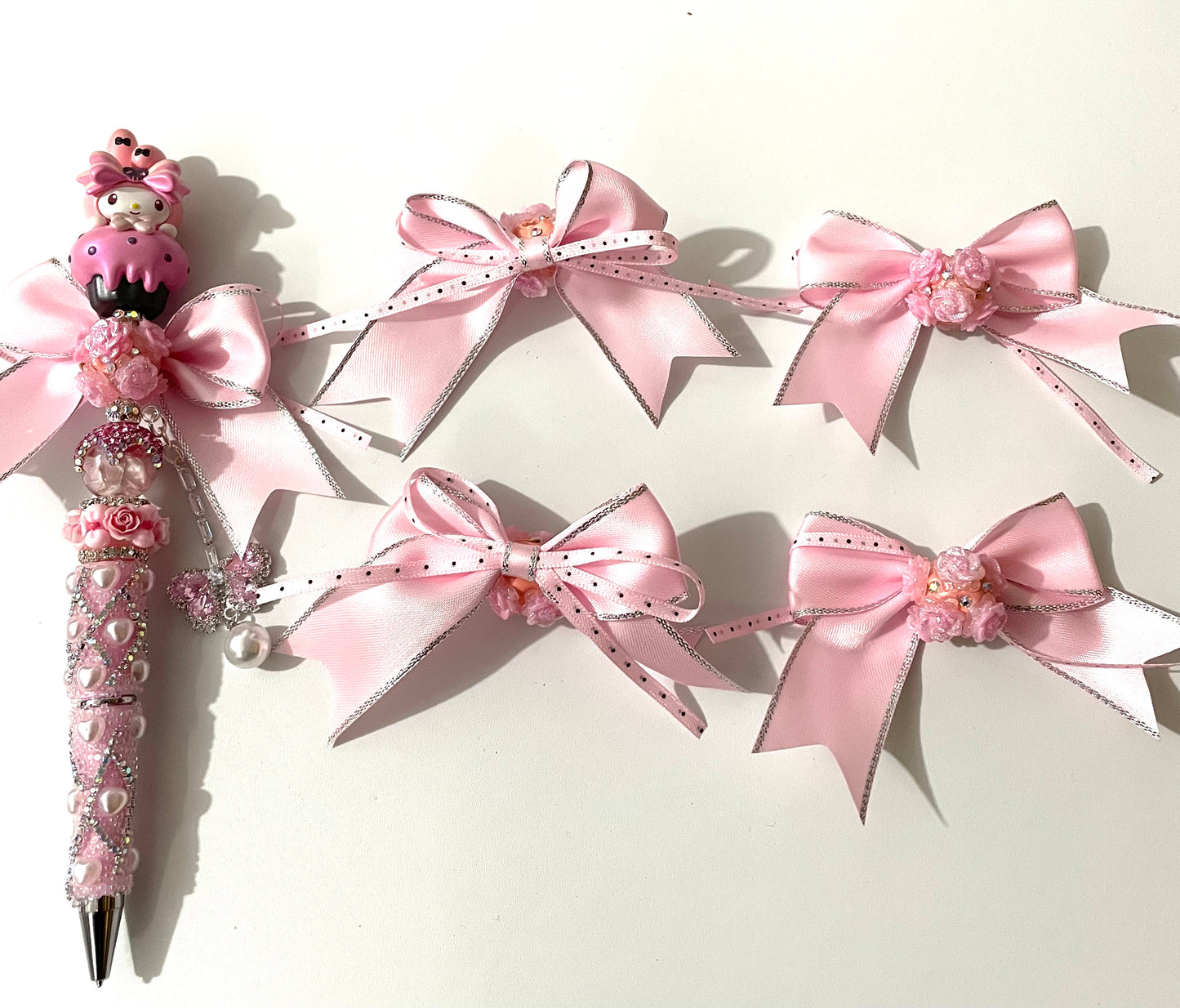 Bow bead -Diy with beaded beadable textile silk touching fancy bow bead ornaments with rhinestone and pearl