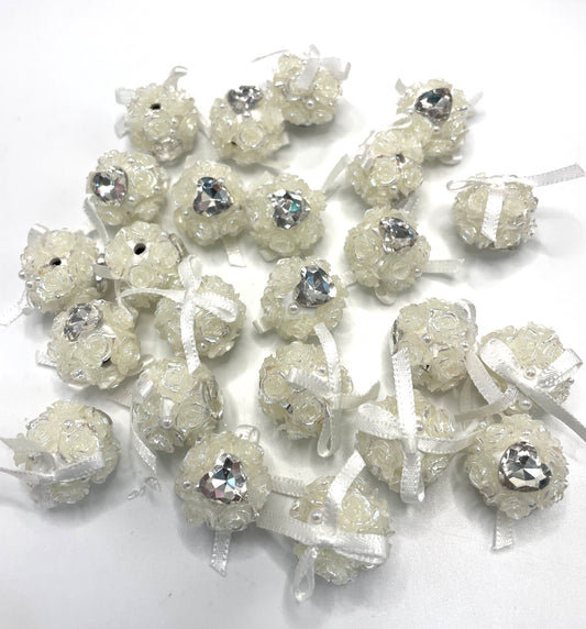 diy soft rose glitter bow flower beads ornament with pearl and heart shape stone ,colored ,random mix