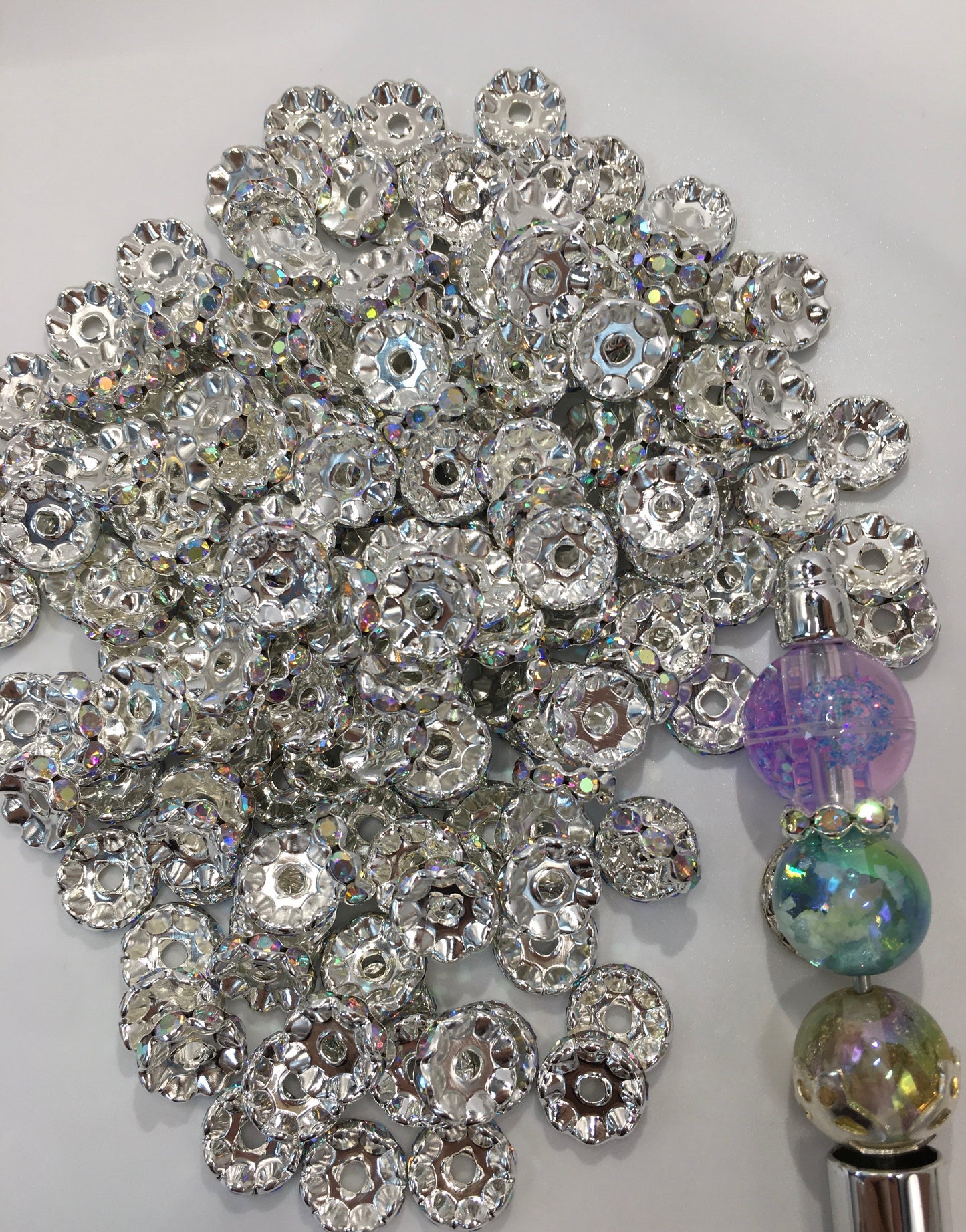 Silver Wavy Spacer Mix Color Silver Metal Wavy Spacer Beads And Multi-colored Rhinestones,12mm