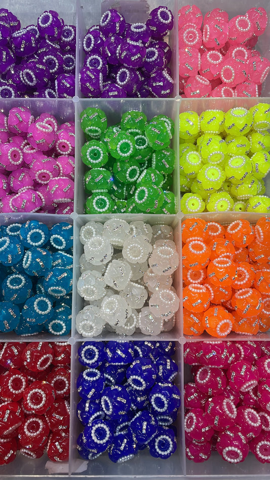 Diy Beaded beadable neon fancy beads with acrylic heart shaped and rhinestones chain ,colored