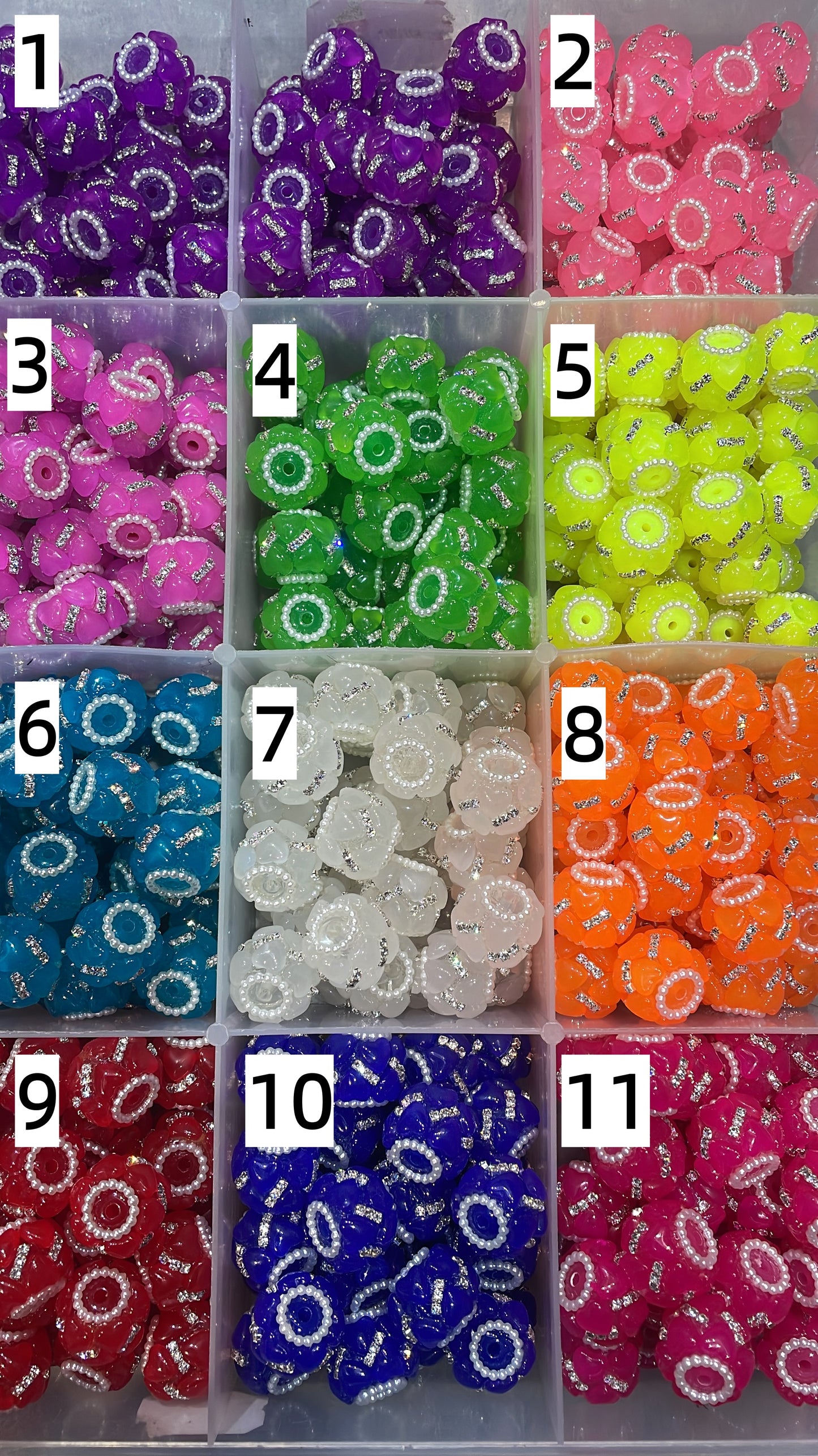 Diy Beaded beadable neon fancy beads with acrylic heart shaped and rhinestones chain ,colored